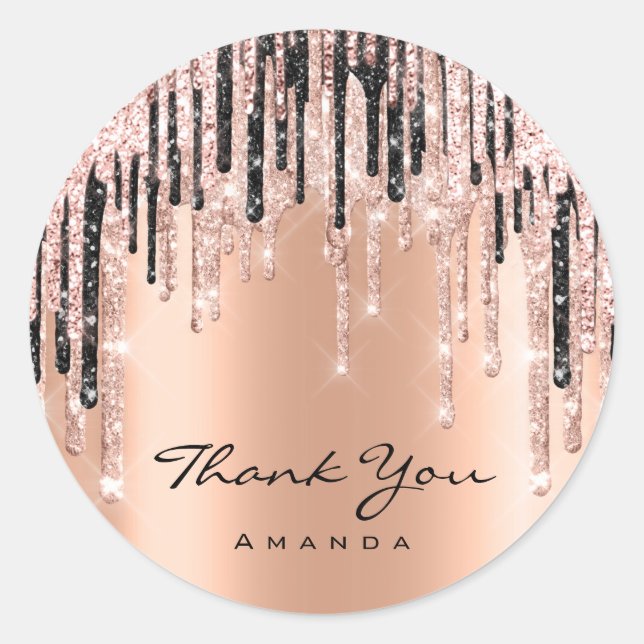 Thank You Name 16th Bridal Shower Rose Gold Classic Round Sticker (Front)