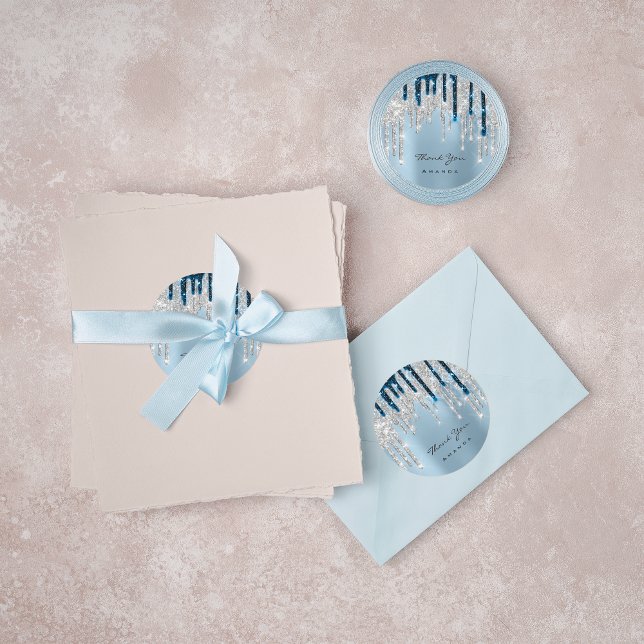 Thank You Name 16th Bridal Silver Glitter Navy Classic Round Sticker (Thank You Name 16th Bridal Silver Glitter Navy Classic Round Sticker)