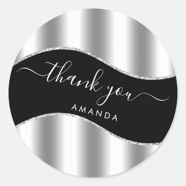 Thank You Name 16th Bridal Silver Grey Black Classic Round Sticker (Front)