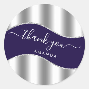 Thank You Name 16th Bridal Silver Grey Blue Navy Classic Round Sticker