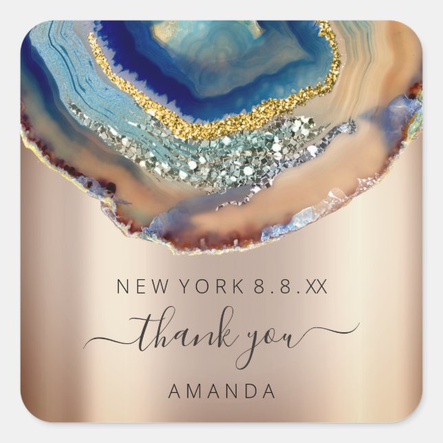 Thank You Name 16th Bridal Wedding Amethyst Marble Square Sticker (Front)