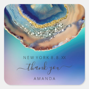 Thank You Name 16th Bridal Wedding Stone Blue Navy Square Sticker