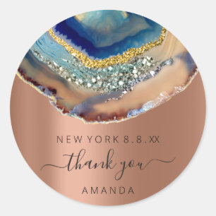 Thank You Name 16th Bridal Wedding Stone Rose Navy Classic Round Sticker