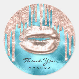 Thank You Name 16th BridalBlue Glitter Kiss Lip Classic Round Sticker