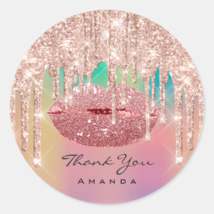 Thank You Name 16th Kiss Lips Rose Glitter Ombre Classic Round Sticker