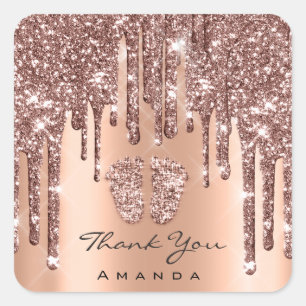 Thank You Name Baby Shower Rose Feet Copper Square Sticker