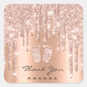 Thank You Name Baby Shower Rose Gold Feet Square Sticker