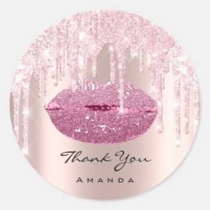 Thank You Name Bridal Pink Rose Sweet 16 Kiss Lips Classic Round Sticker