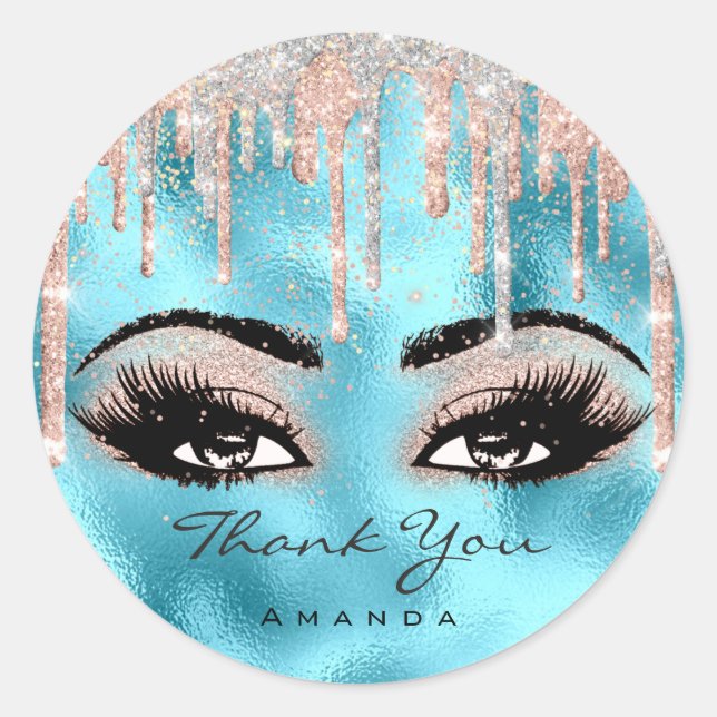 Thank You Name Confetti Rose Glitter Eyelash Ocean Classic Round Sticker (Front)