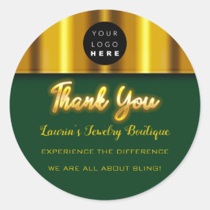 Thank You Name Custom Custom Logo Gold Green Classic Round Sticker