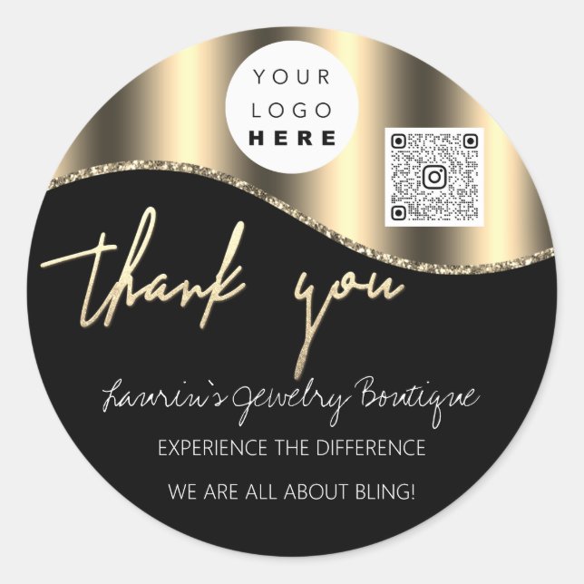 Thank You Name Custom Logo Qr Code Gold Classic Round Sticker (Front)