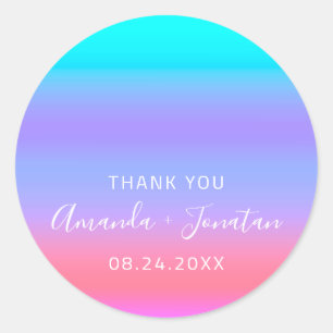 Thank You Name Date Blue Pink Aqua Pink Ombre Classic Round Sticker