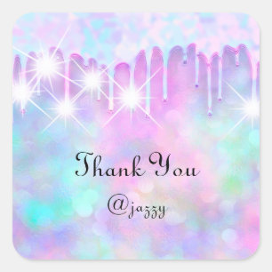 Thank You Name Drip Favour Holograph Pink Blue Square Sticker