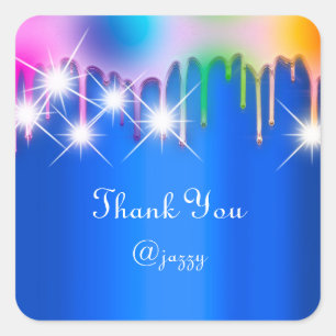 Thank You Name Drip Favour Holograph Pink Blue Square Sticker