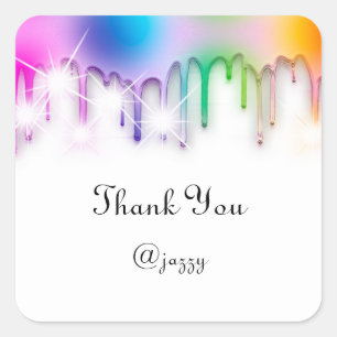Thank You Name Drip Favour Holograph Rainbow Square Sticker