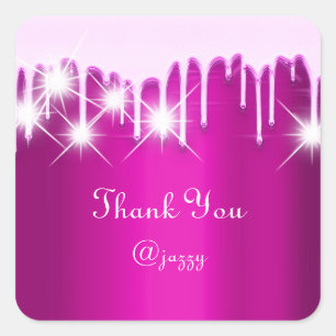 Thank You Name Drip Favour Pink Fuchsia Berry Square Sticker