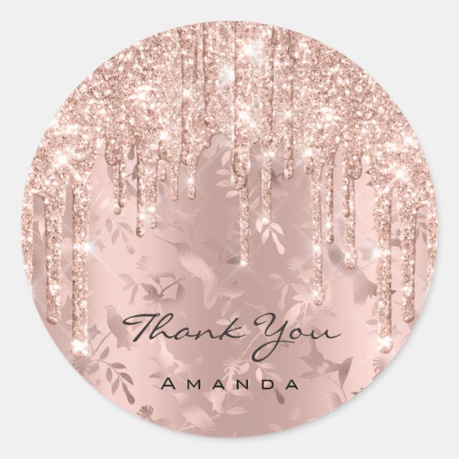 Thank You Name Floral Rose Glitter  Round Sticker (Front)