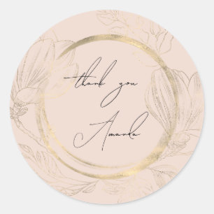 Thank You Name Floral Rose Gold Shabby Chic   Classic Round Sticker