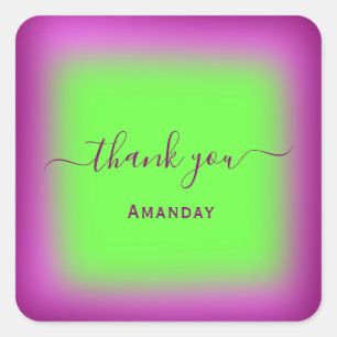 Thank You Name Fluorescent Green Berry Sweet16th Square Sticker