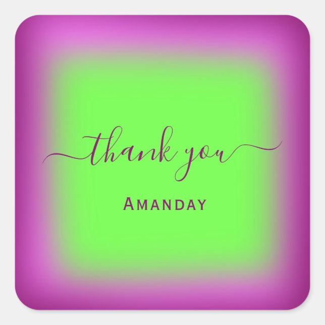 Thank You Name Fluorescent Green Berry Sweet16th Square Sticker (Front)