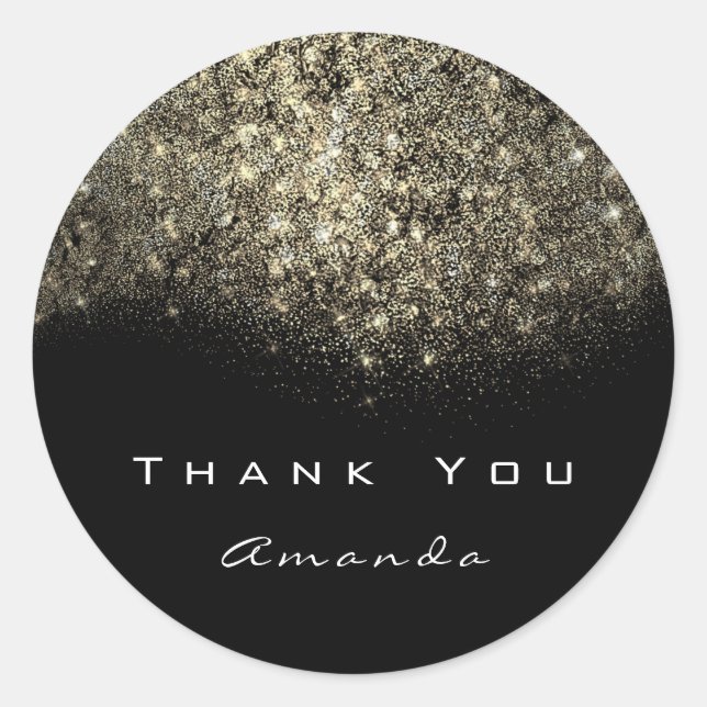 Thank You Name Gold Glitter Confetti Black White Classic Round Sticker (Front)