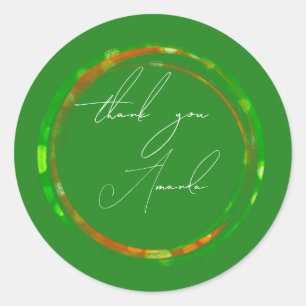 Thank You Name Green Copper Orange Woodland Classic Round Sticker