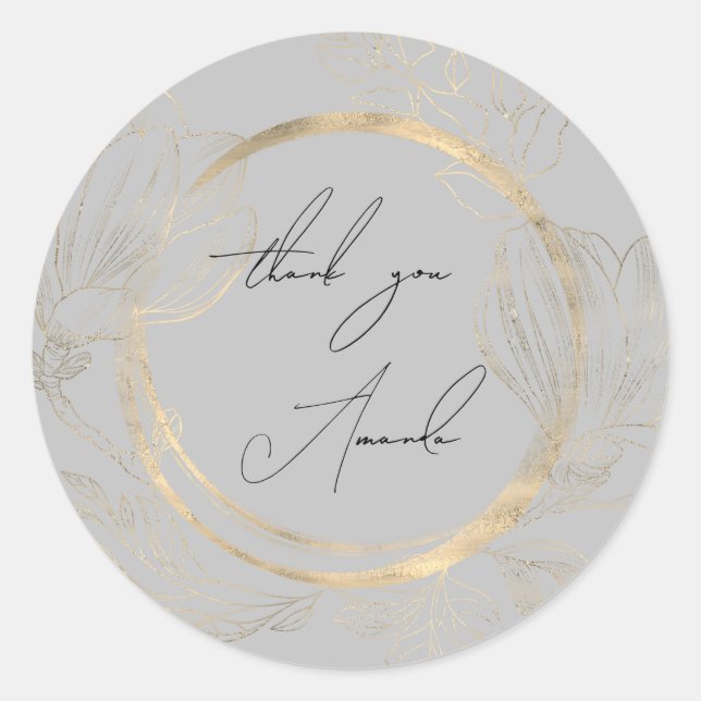 Thank You Name Grey Floral God Shabby Chic Classic Round Sticker (Front)