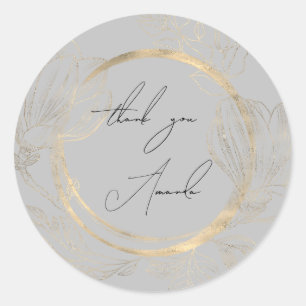Thank You Name Grey Floral God Shabby Chic Classic Round Sticker