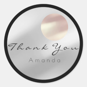 Thank You Name Grey Grey Silver Black Rose Classic Round Sticker