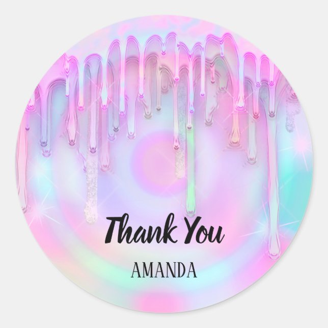 Thank You Name Holograph Pastel Eyelash Girly Drip Classic Round Sticker (Front)