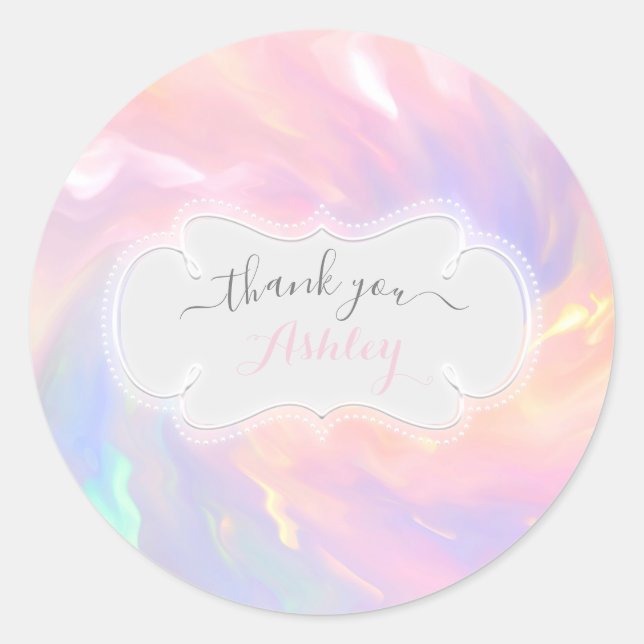 Thank You Name Holographic Baby Shower Birthday Classic Round Sticker (Front)