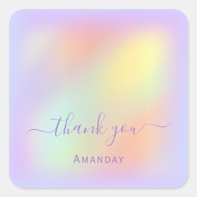 Thank You Name Holographic Makeup Purple Square Sticker (Front)