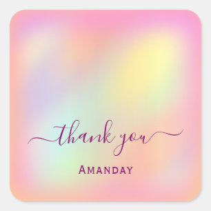 Thank You Name Holographic Sweet. 16th Square Sticker