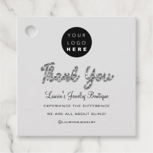 Thank You Name Logo  QR Code Silver Grey  Favour Tags