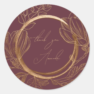 Thank You Name Magnolia Floral Garden Gold Mustard Classic Round Sticker