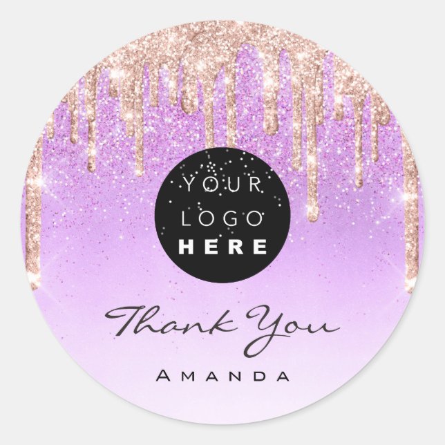 Thank You Name Makeup Artist Purple Glitter Logo Classic Round Sticker (Front)