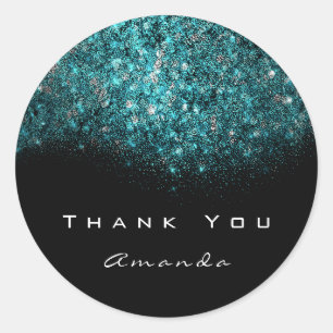 Thank You Name Ocean Blue Tiffany Black White Classic Round Sticker