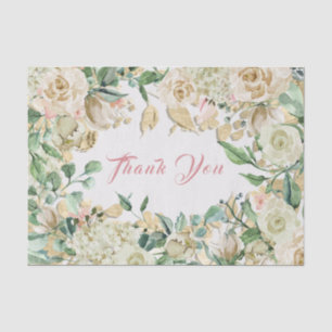 Thank You Name Roses Pink Mint Wreath Ivory Creamy Tissue Paper