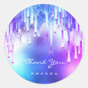 Thank You Name Sweet 16th Bridal Holographic Drips Classic Round Sticker