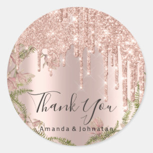 Thank You Name Wedding Rose Glitter Floral Classic Round Sticker