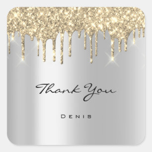 Thank You Name Wedding  Silver Champaign Drips Square Sticker