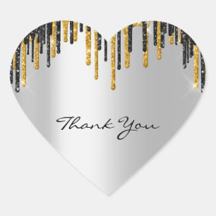 Thank You Name Wedding Silver Grey Gold Drips Heart Sticker