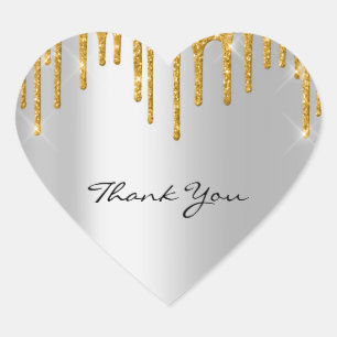 Thank You Name Wedding  Silver Grey  Gold Drips Heart Sticker