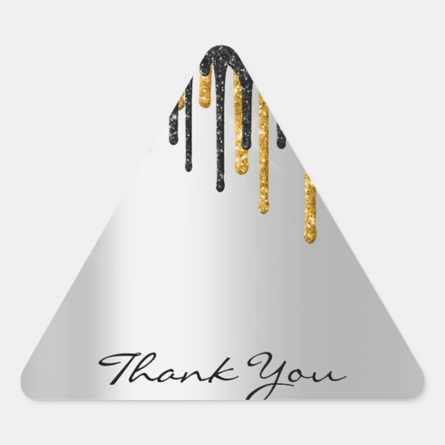 Thank You Name Wedding  Silver Grey  Gold Drips Triangle Sticker (Front)