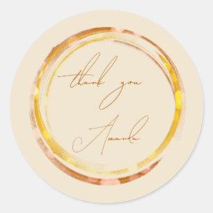 Thank You Name Yellow Copper Gold Calligraphy  Classic Round Sticker