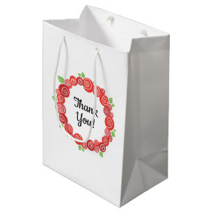 Thank you natural flowers, red roses wreath frame medium gift bag