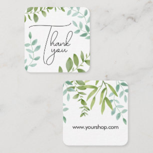 Thank you natural green botanical leafy square business card