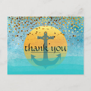 Thank You Nautical Anchor Confetti Glitter  Moon Postcard