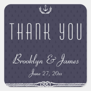Thank You Nautical Wedding Stickers Blue Anchors