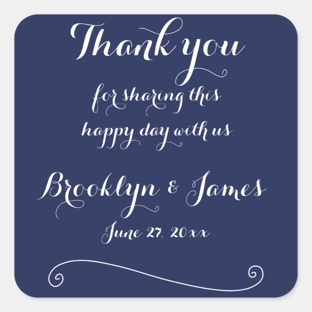 Thank You Navy Blue Elegant Wedding Stickers (Front)
